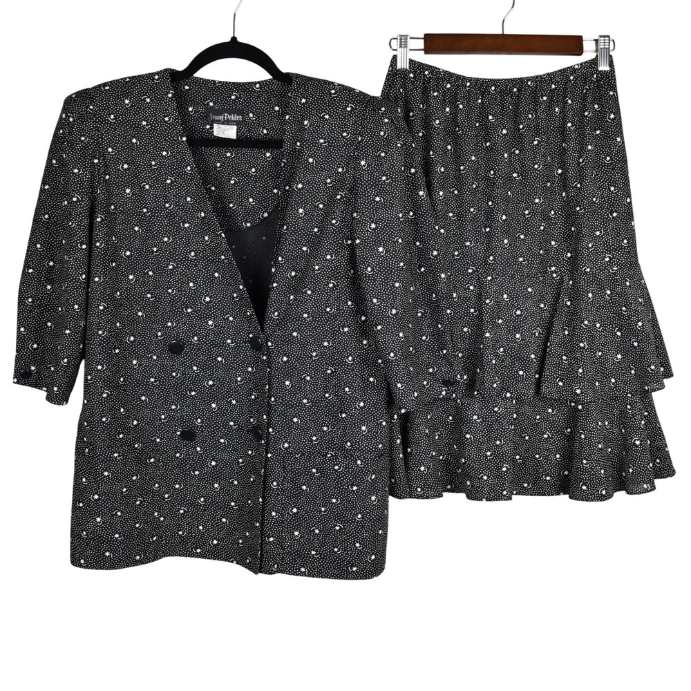 Vintage 90s Whimsigoth Skirt Suit Black Celestial Moon Star Womens M 6 8 Tag 10